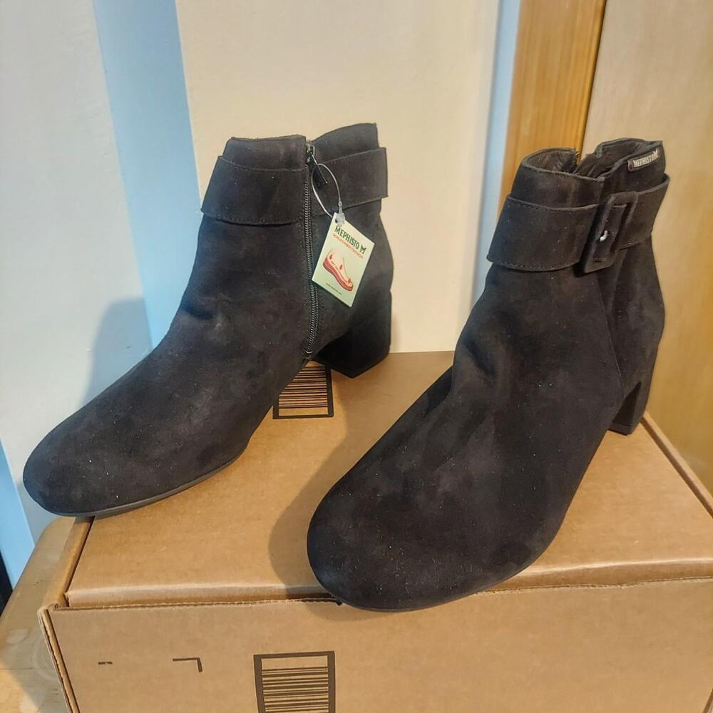 Mephisto Balina Soft-Air Women's US 10.5 M Black Velcaf Suede Ankle Boots NWT